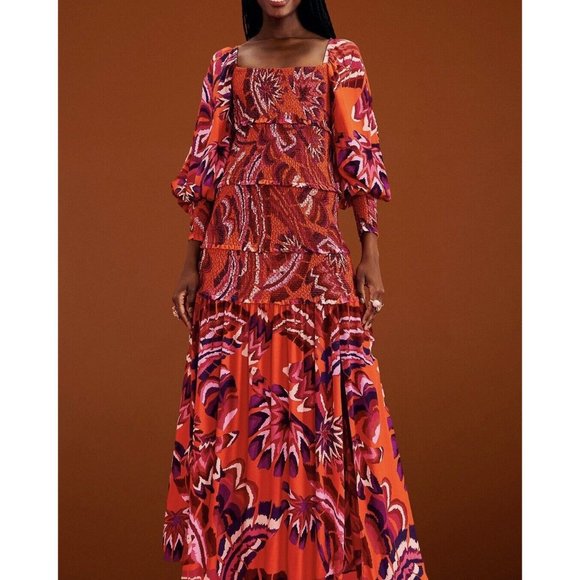 FARM Rio Dresses & Skirts - FARM Rio Orange Red Pink Printed Maxi Dress